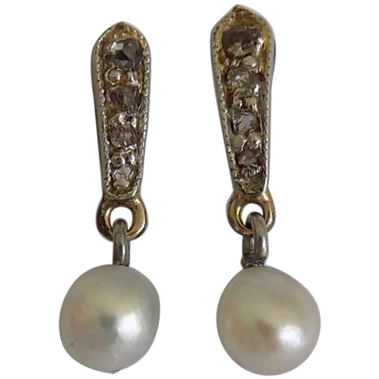 Edwardian Diamond Pearl Gold Earrings