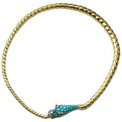 Antique Victorian Turquoise and Gold Snake Necklace