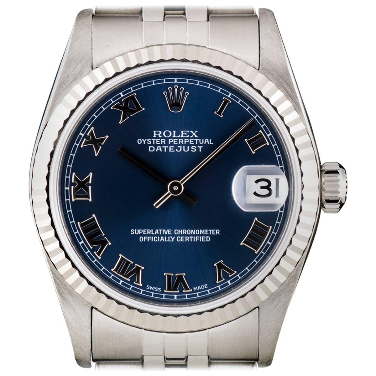 Rolex Stainless Steel Datejust Mid-Size Blue Roman Dial automatic Wristwatch