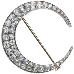 Antique Diamond Crescent Brooch