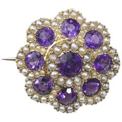 Antique Amethyst and Pearl Cluster Brooch