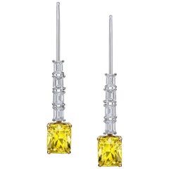 4.70 Carat Radiant Cut Yellow Natural Sapphire and Diamond Platinum Earrings