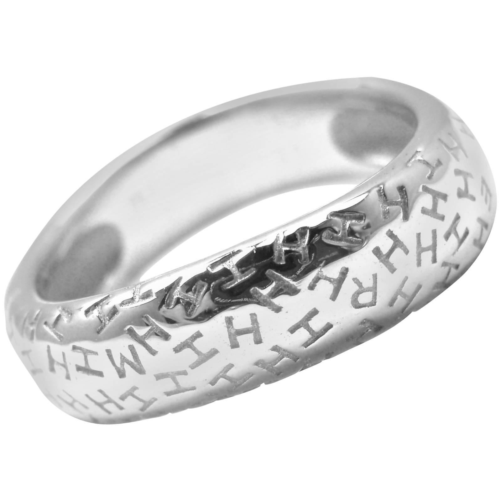 Hermes H Motif White Gold Band Ring