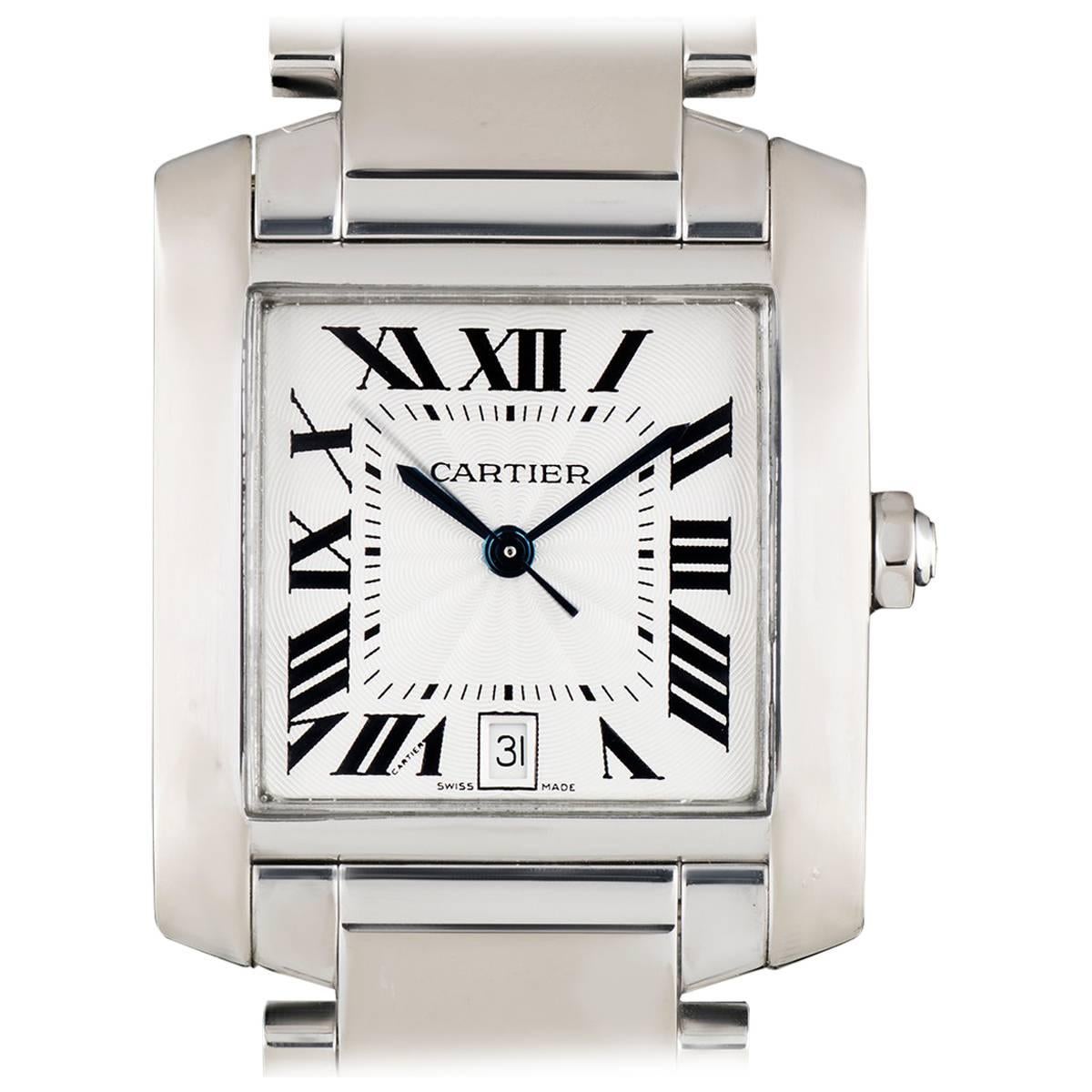 Cartier White Gold Guilloche Dial Tank Francaise automatic Wristwatch