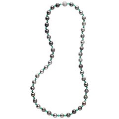 Julius Cohen Black Pearl and Emerald Bead Necklace