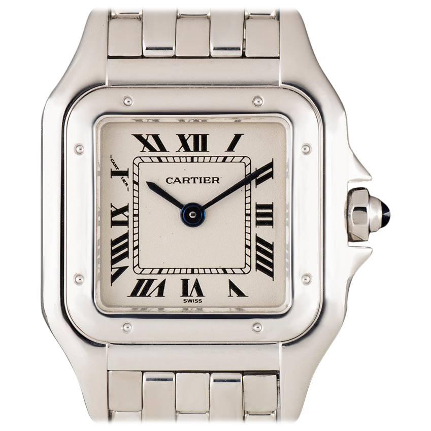 Cartier Ladies White Gold Panthere Roman Dial quartz Wristwatch