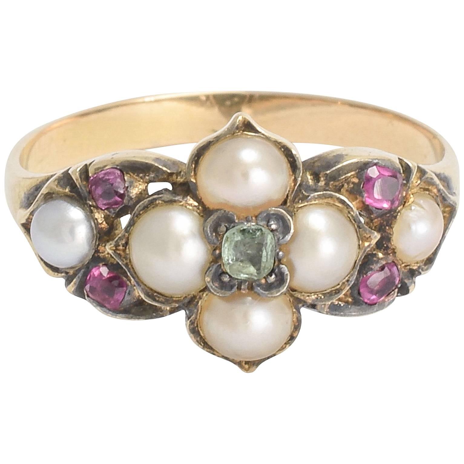 Victorian Pearl, Ruby and Emerald Ring with Concealed Hair Locket at ...