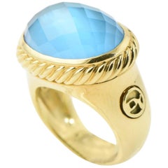 David Yurman Blue Topaz and Gold Signature Ring