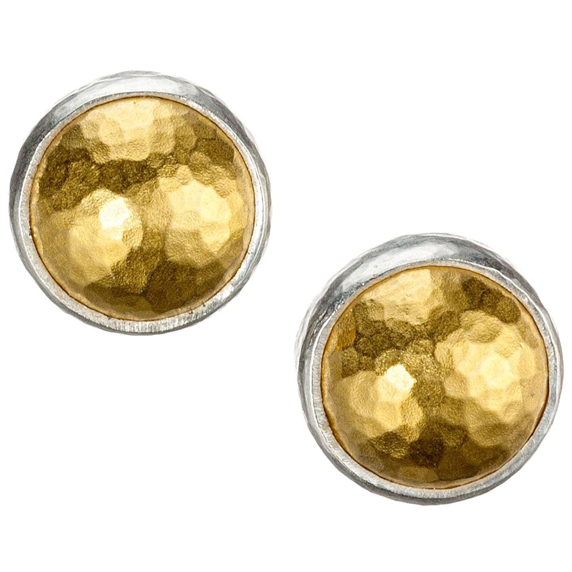 Gurhan “Amulet” Stud Earrings in 24 Karat Yellow Gold and Sterling Silver For Sale