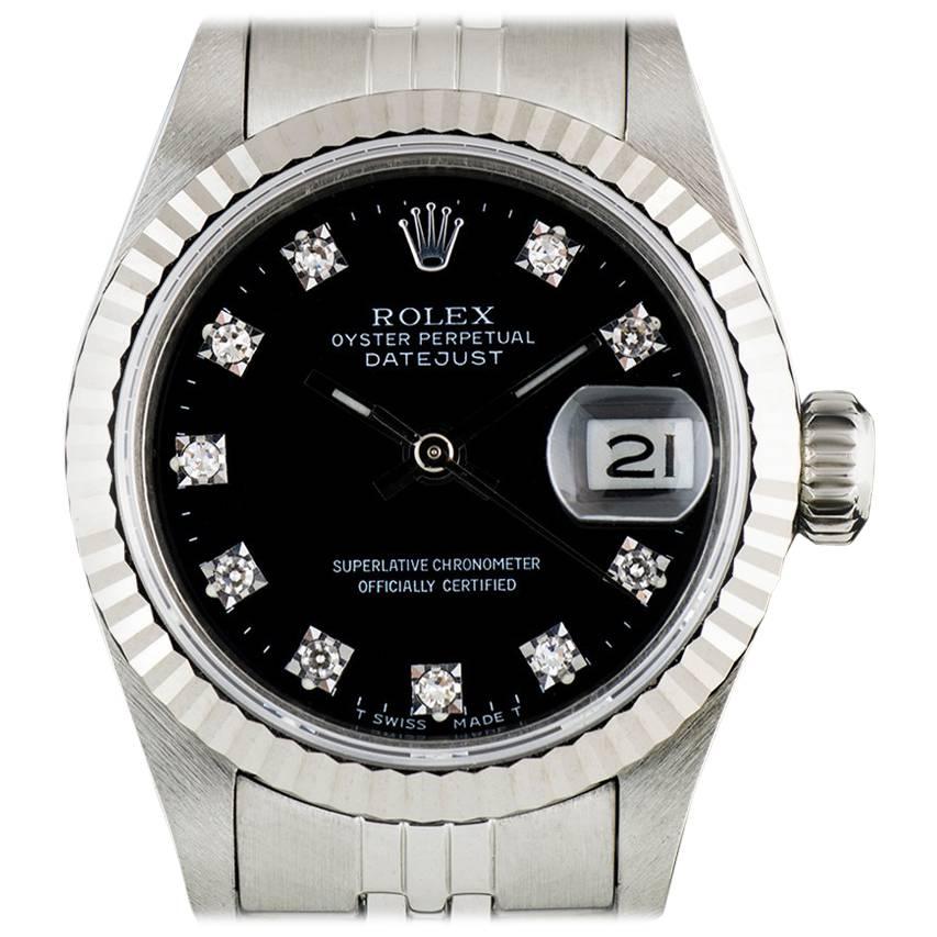 Rolex Ladies Stainless Steel Black Diamond Dial Datejust automatic Wristwatch