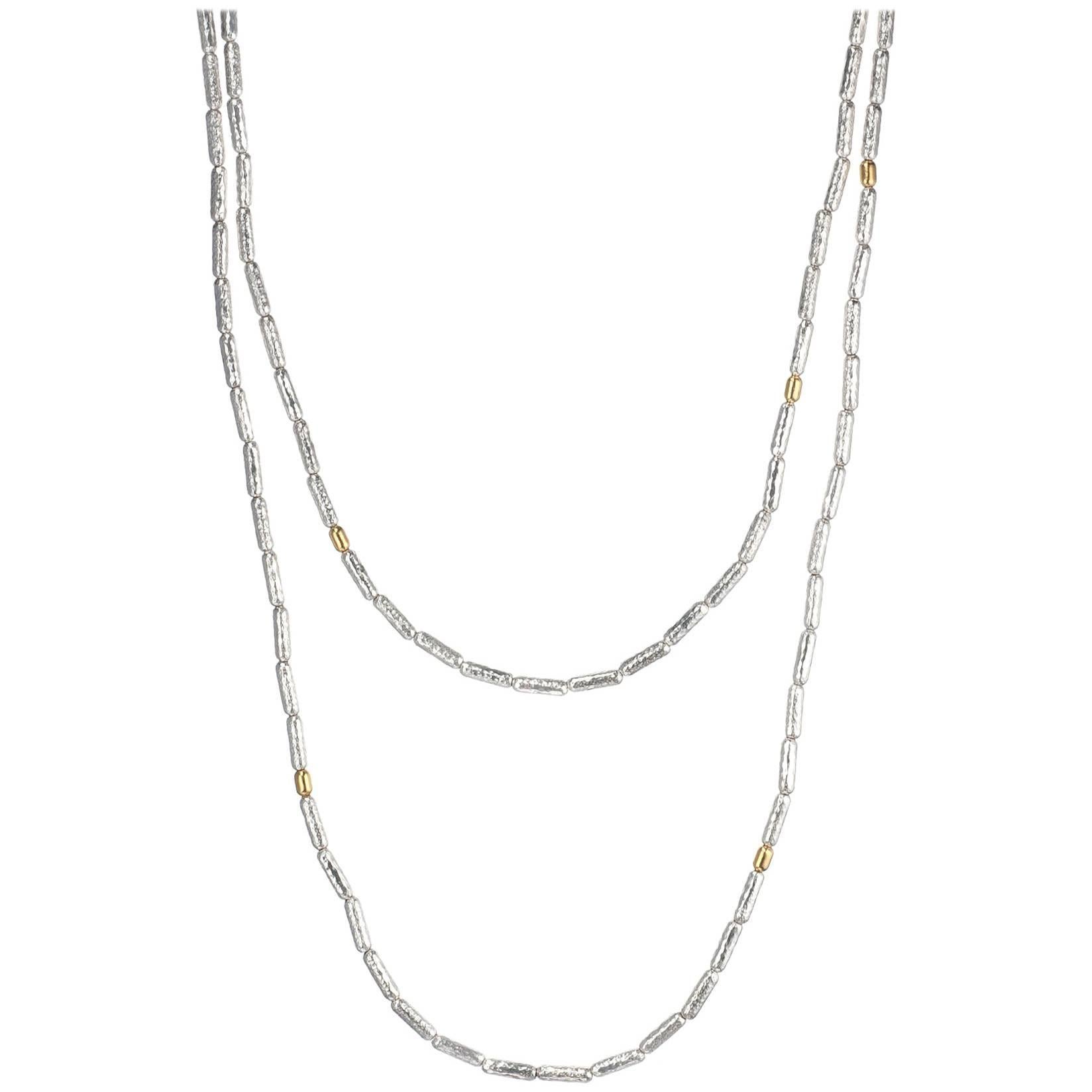 Gurhan “Vertigo” Bead Necklace in 24 Karat Yellow Gold and Sterling Silver For Sale