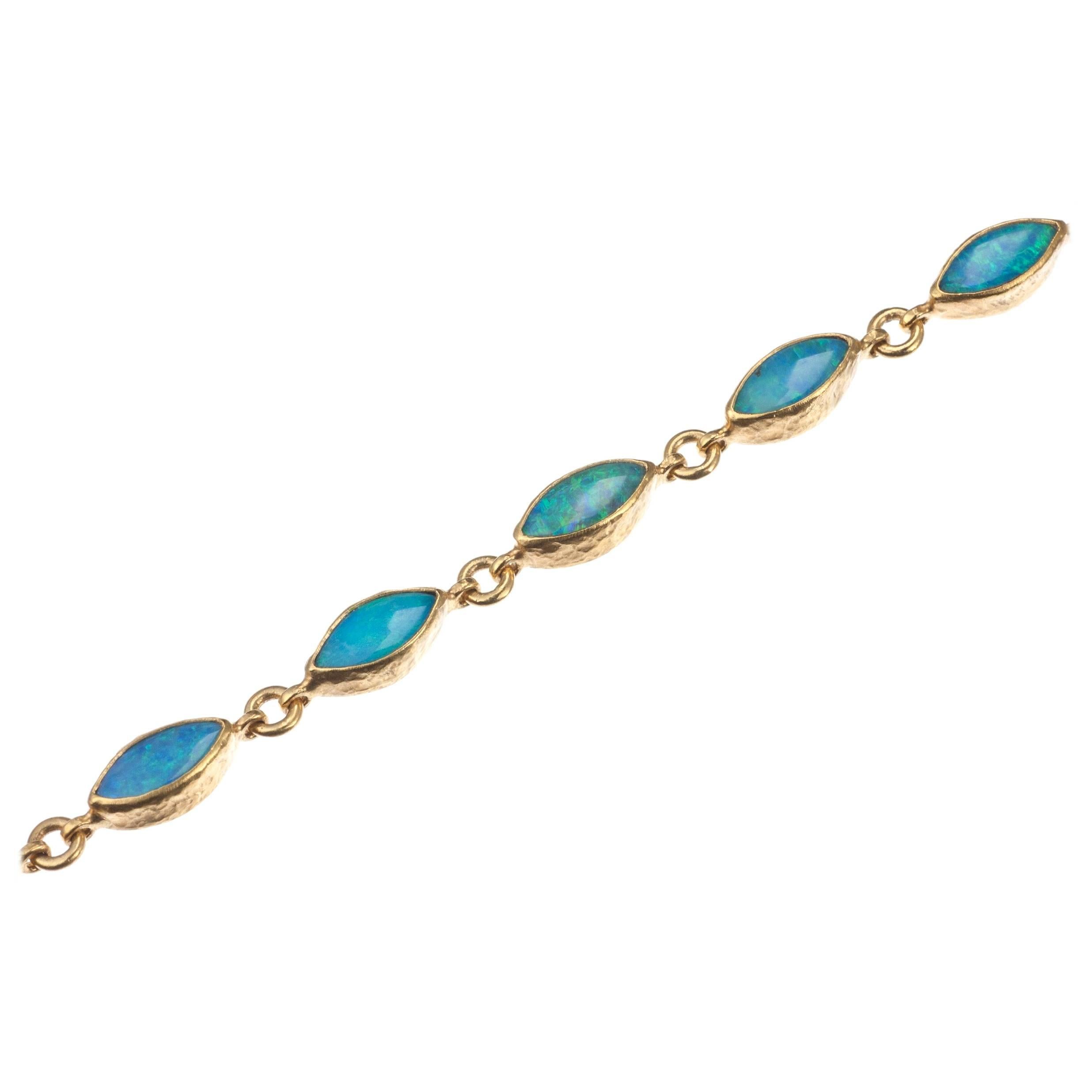 Gurhan Opal Line Bracelet in 24 Karat Yellow Gold For Sale