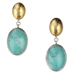 Gurhan Turquoise Drop Earrings in 24 Karat Yellow Gold