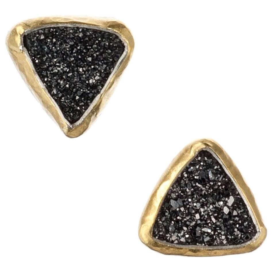 Gurhan “Mystere” Drusy Quartz Stud Earrings in 24 Karat Yellow Gold and Sterling For Sale