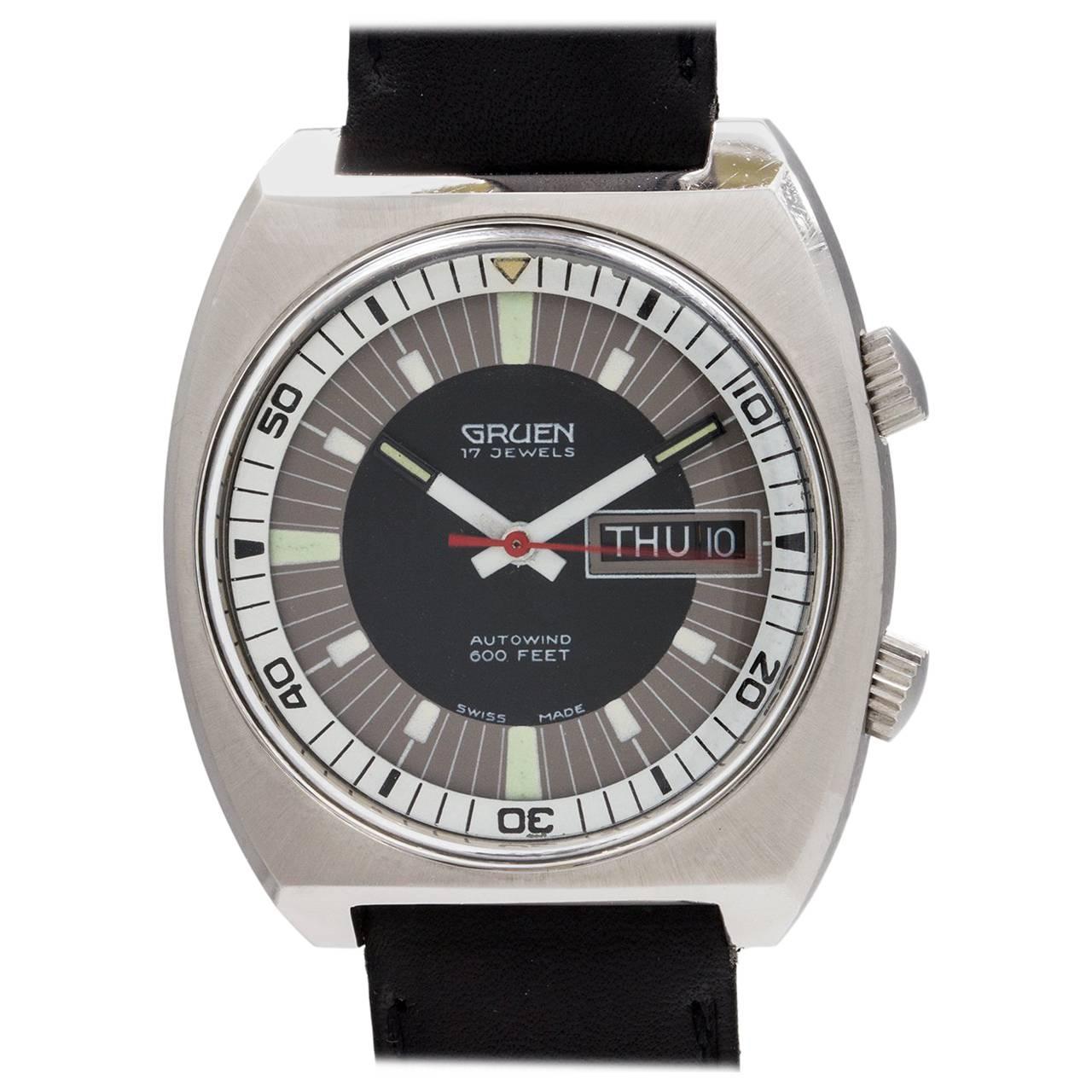 Gruen Stainless Steel Diver Day-Date Automatic Wristwatch, circa 1970s