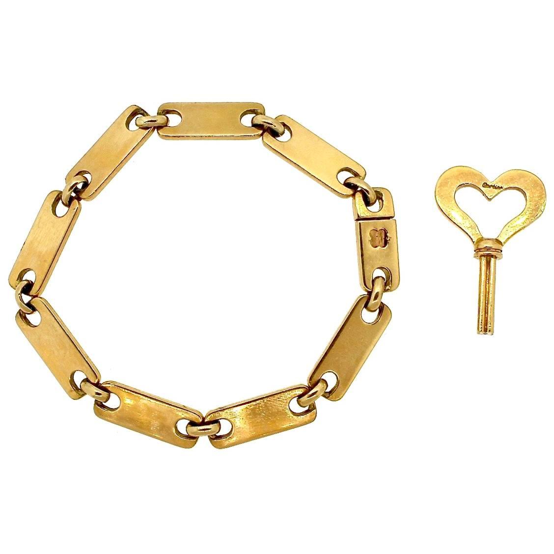 Vintage Cartier Midcentury Gold Link Bracelet with Key