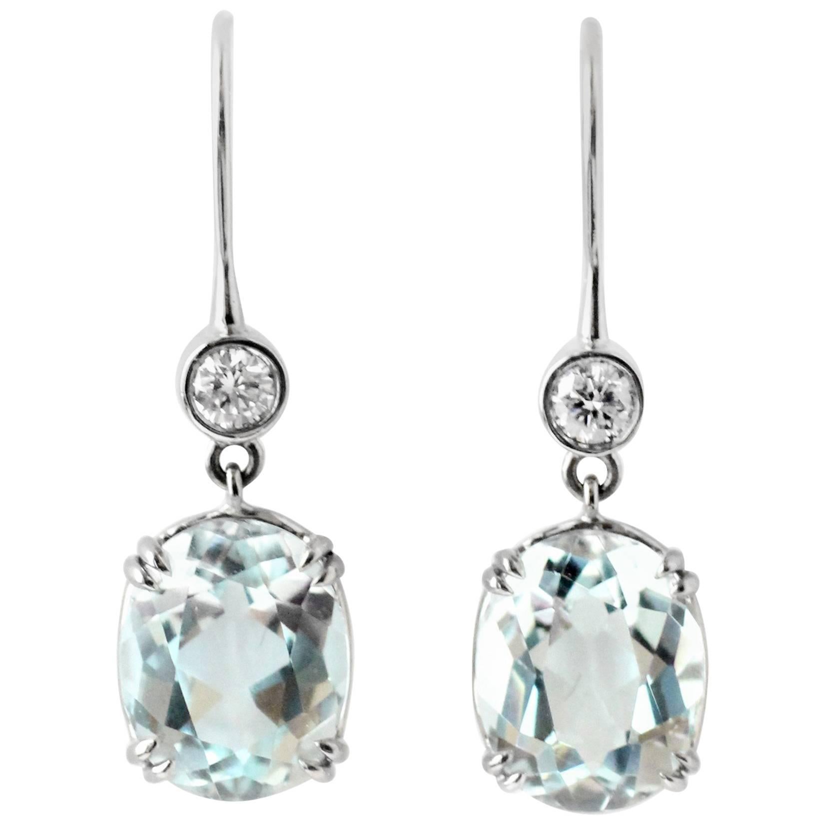 Julius Cohen White Gold, Diamond and Aquamarine Drop Earrings