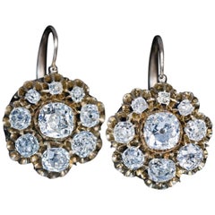 Antique Russian 19th Century 4.10 Carat Tw Diamond Cluster Earrings