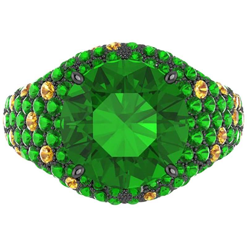 Ferrucci Natural Green Tsavorite and Yellow Citrines Black Gold Ring