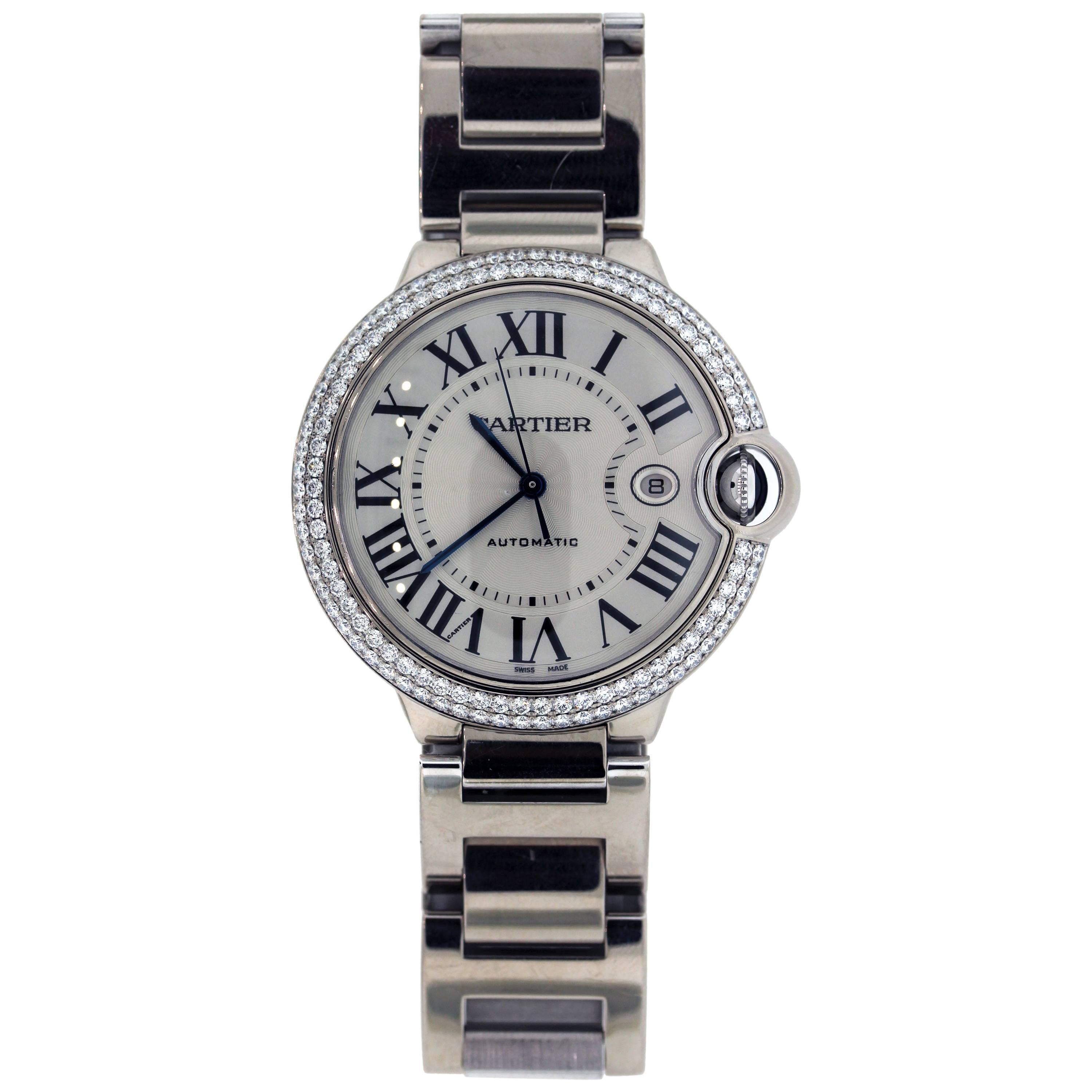 Cartier White Gold Diamond Ballon Bleu Automatic Wristwatch