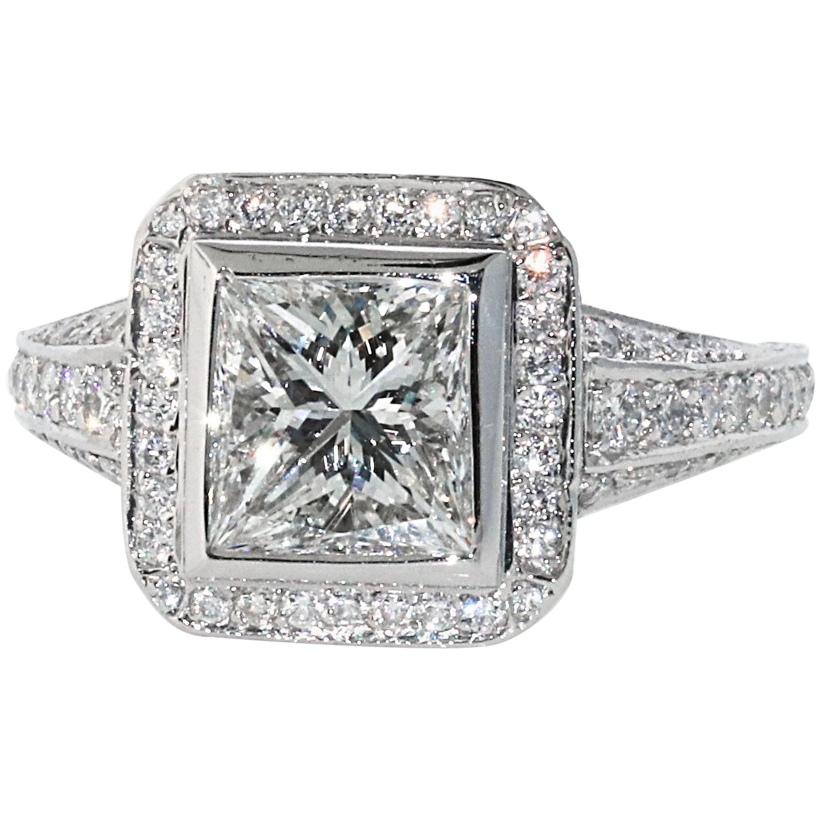 1.54 H/VVS2 Princess Cut Diamond Engagement Ring, Signed Peter Norman Mounting