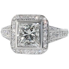 1.54 H/VVS2 Princess Cut Diamond Engagement Ring, Signed Peter Norman Mounting