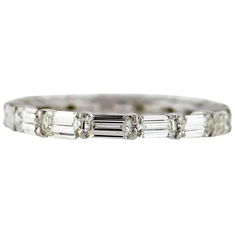 East to West Emerald Cut Diamond Eternity Band Made in Platinum at 1stDibs east west emerald