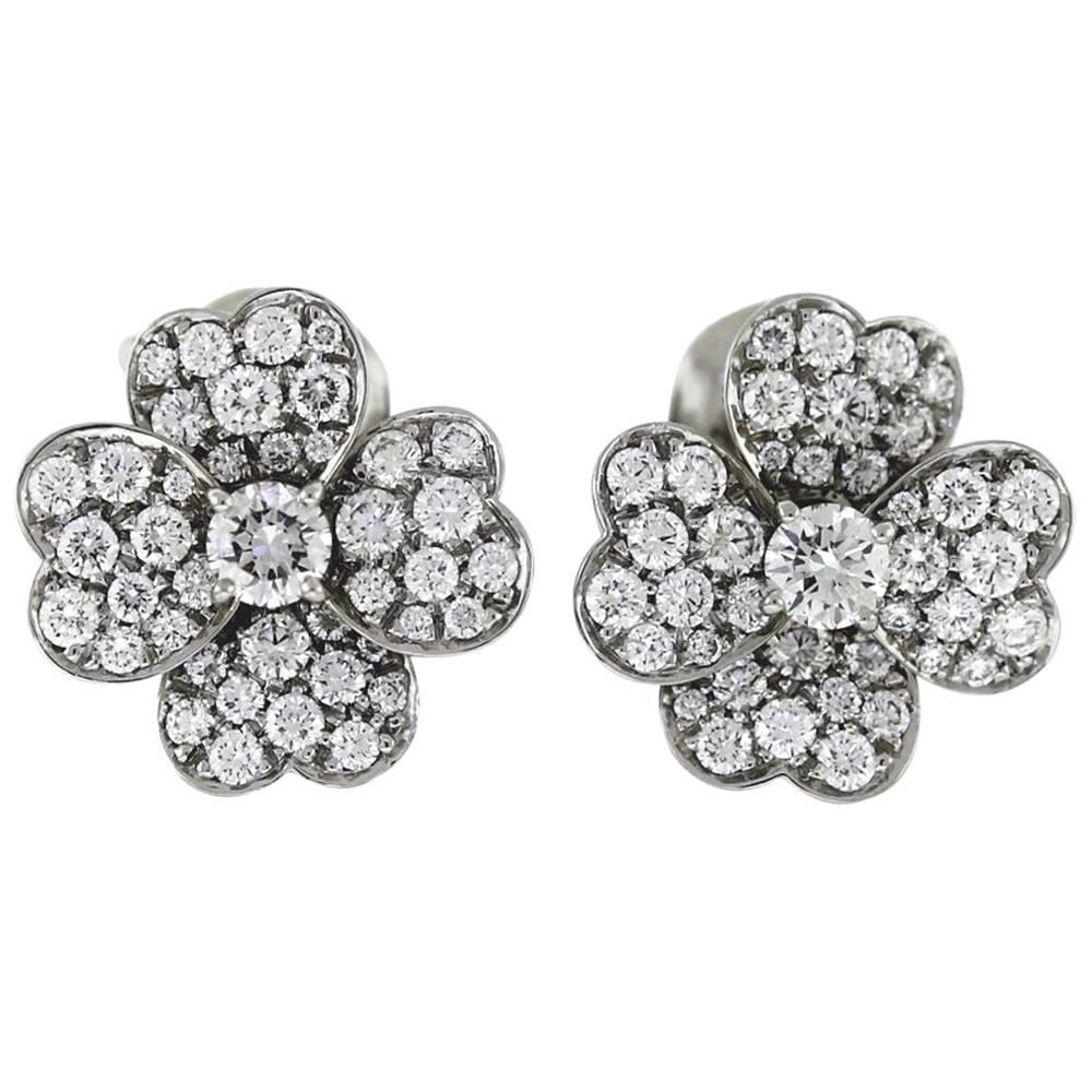 Van Cleef & Arpels Cosmos Collection Heart Petal Diamond Earrings White Gold 