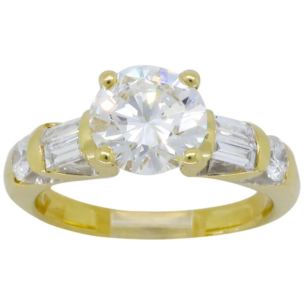 GIA Certified 1.66 Carat Diamond Engagement Ring in 18 Karat Yellow Gold