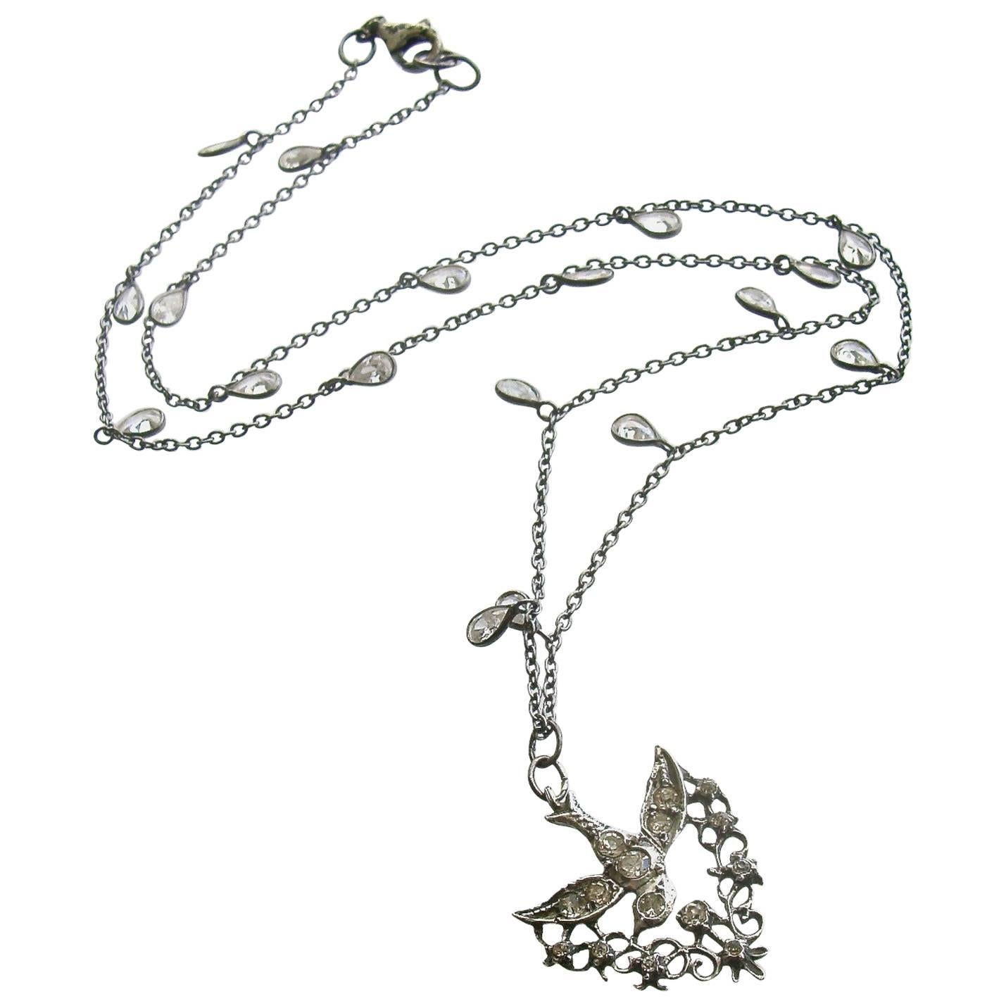Saint Esprit Silver Paste White Topaz Dove Necklace
