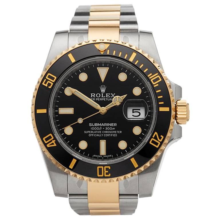 Rolex Yellow Gold Stainless Steel Submariner Date Automatic Wristwatch