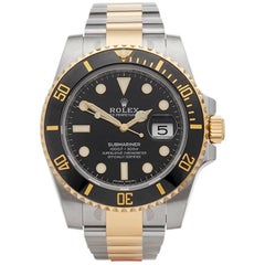 Used Rolex Yellow Gold Stainless Steel Submariner Date Automatic Wristwatch