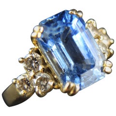 Retro French Engagement Ring with Sapphire and Diamonds