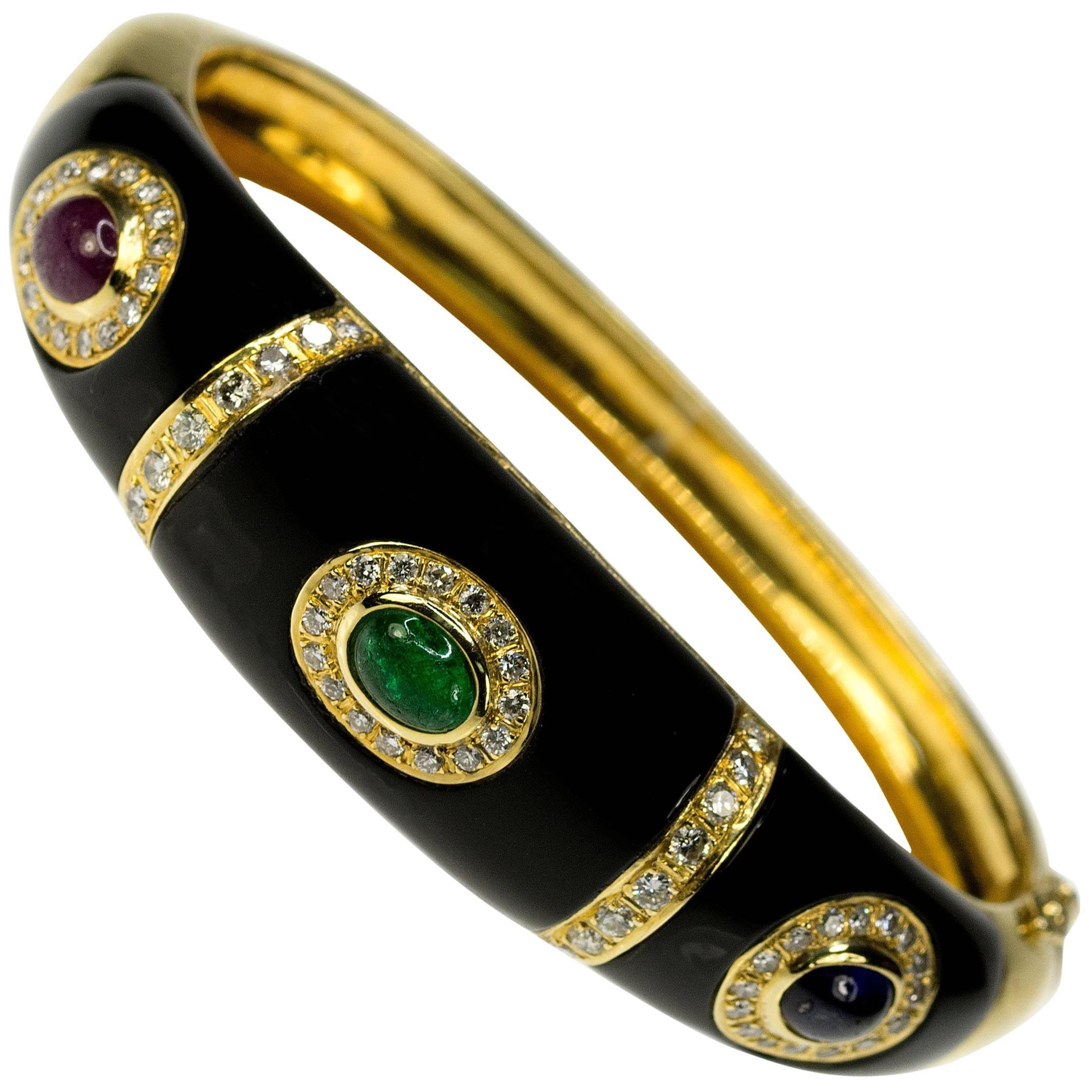  Black Onyx, Ruby, Sapphire, Emerald Bangle