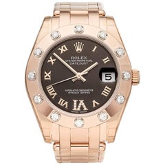 Rolex Ladies Rose Gold Pearlmaster Diamond Bezel Automatic Wristwatch Ref 81315