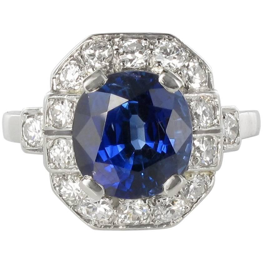 1925 French Art Deco 4.26 Carat Ceylon Sapphire Diamond Ring