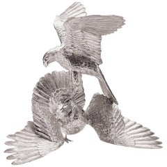 The Saker Falcon Attacking & Houbara Bustard Sterling Silver