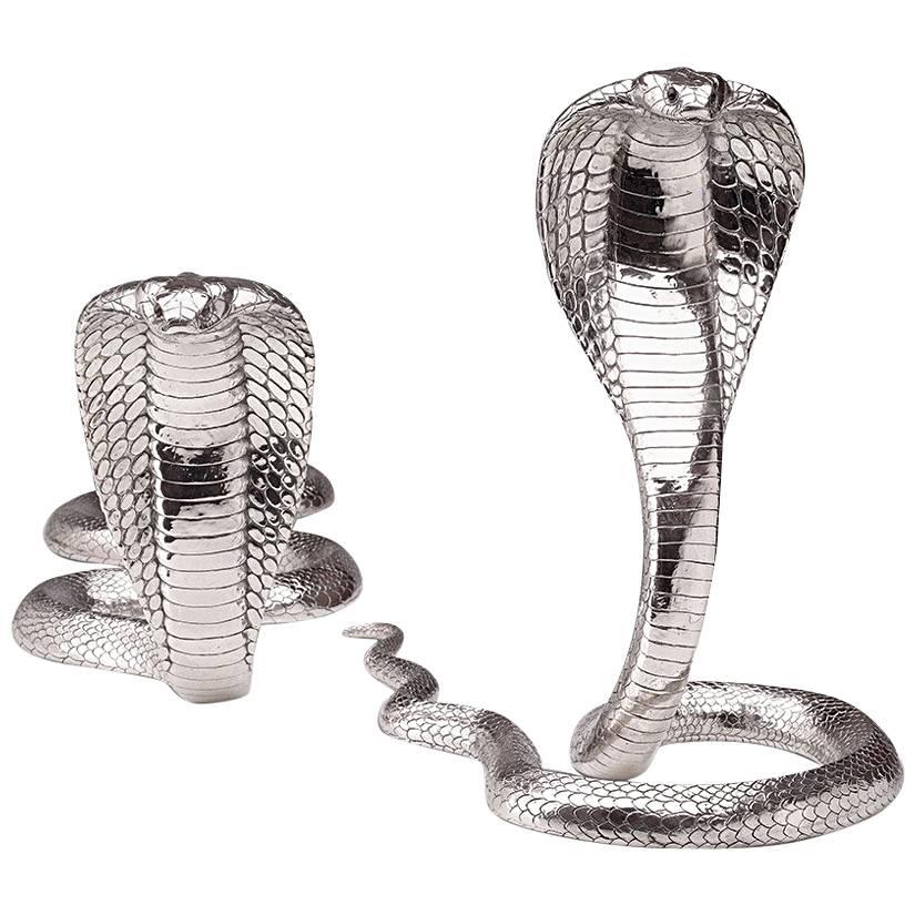 Egyptian Cobra Pair Sterling Silver For Sale