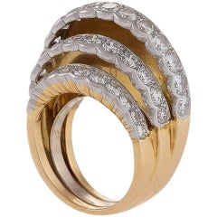 Retro Cartier Stepped Gold and Diamond Ring