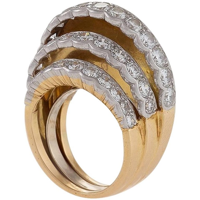 Cartier Stepped Gold and Diamond Ring For Sale