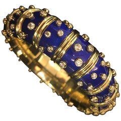 18 Karat Yellow Gold Tiffany & Co. Jean Schlumberger Blue Enamel Bracelet