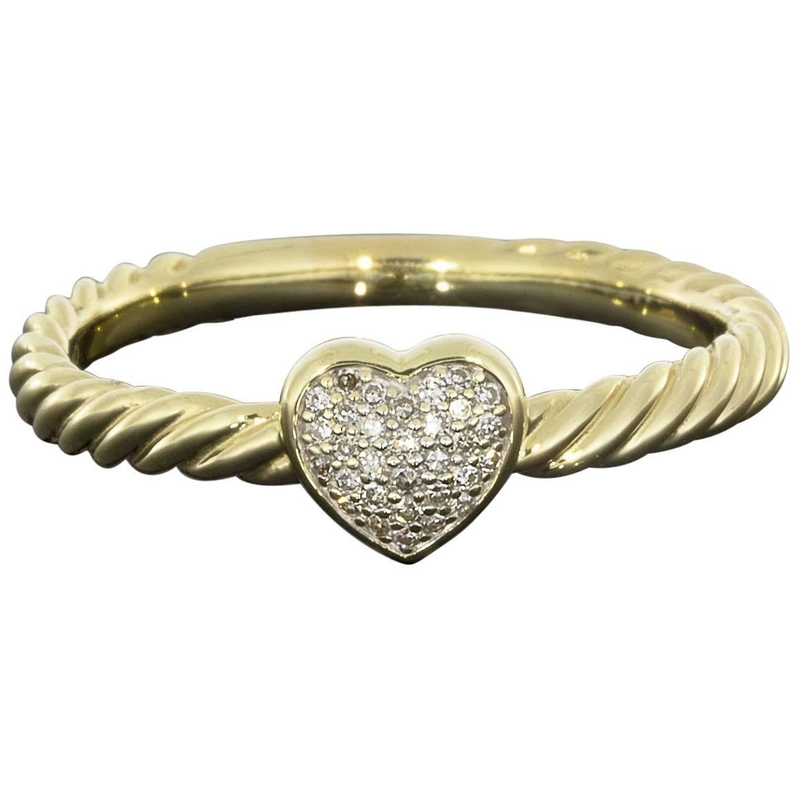 David Yurman Pave Diamond Petite Heart Gold Stack Ring
