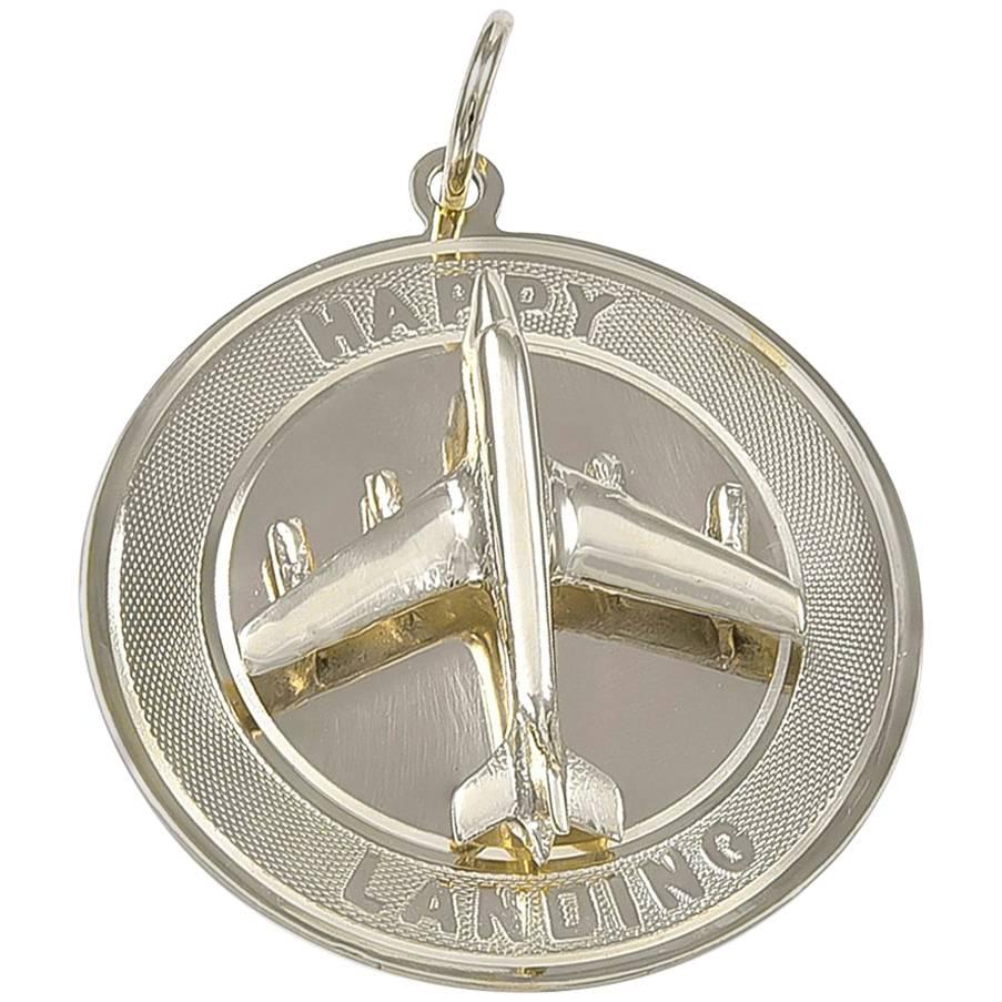 Gold Airplane Happy Landing Charm