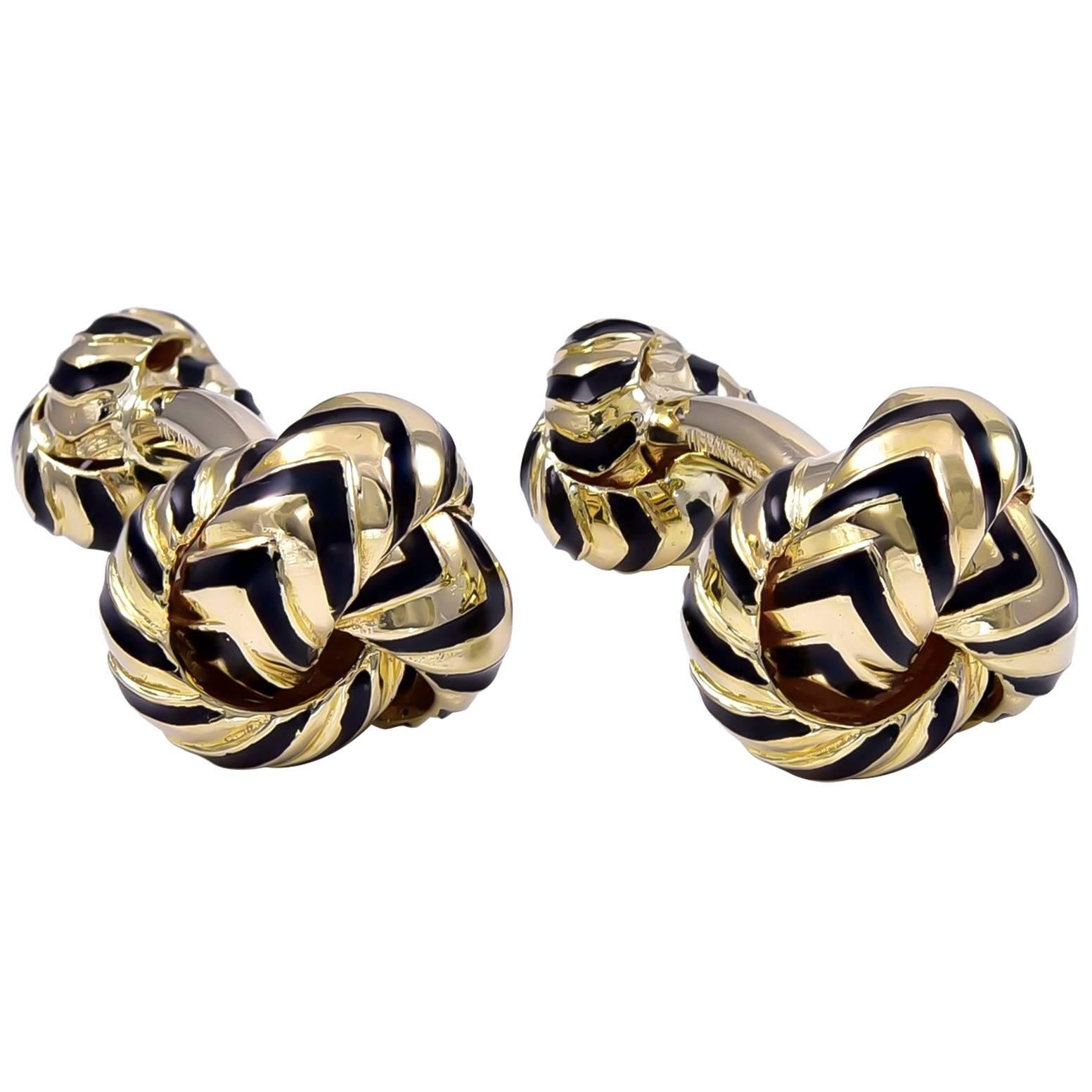 Tiffany & Co. Manschettenknöpfe aus Gold und Emaille mit Knoten im Angebot