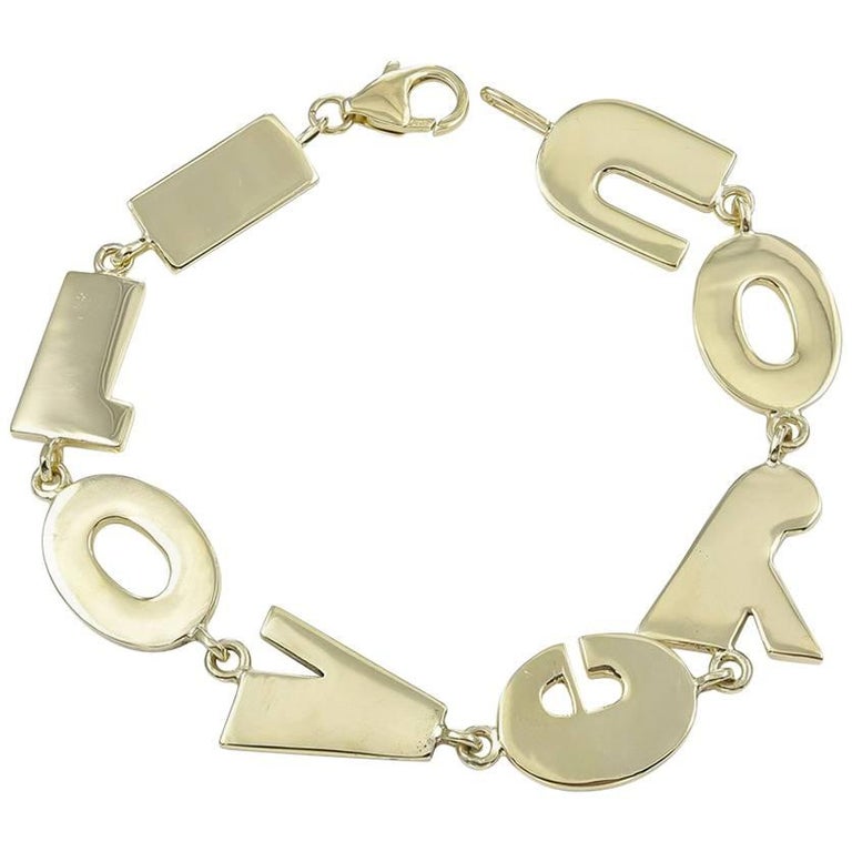 "I Love You" Gold Charm Bracelet at 1stDibs i love you gold bracelet