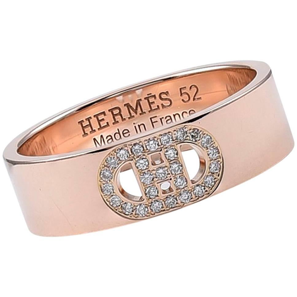 Hermes Gold and Diamond H d' Ancre Ring