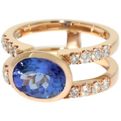 Lizunova Tanzanite and Diamond Rose Gold Engagement Ring