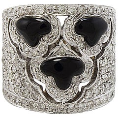 Contemporary White Gold Diamonds and Onyx Band Ring