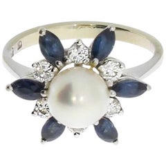 1960s Pearl Sapphire Diamond Gold Ring