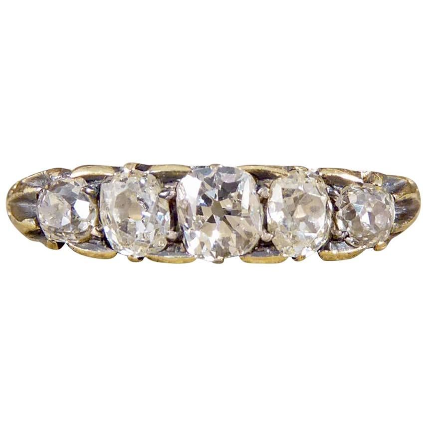 Antique Five-Stone Old-Cut Diamond Ring Set in 18 Carat Gold